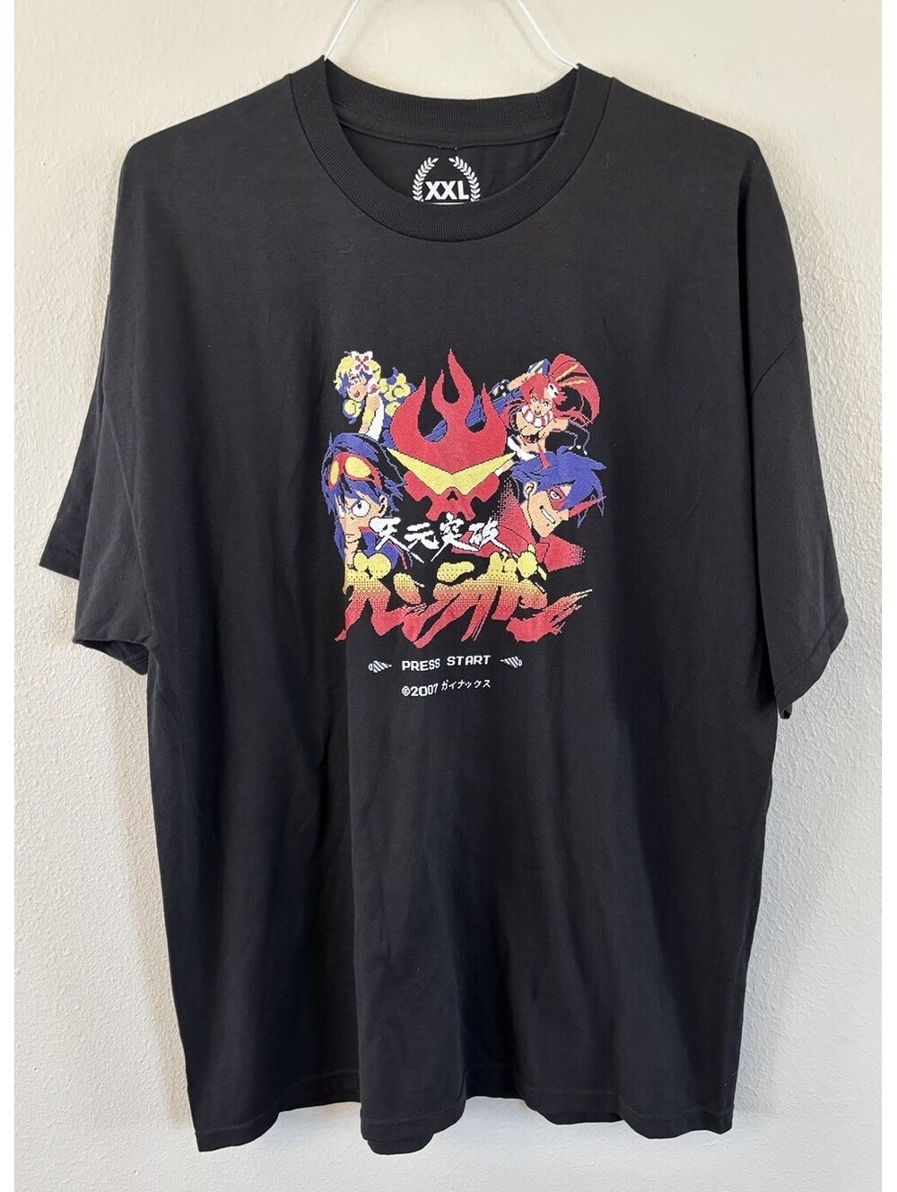 Tengen Toppa Gurren Lagann Black Graphic T Shirt “Press Start” Size 2XL